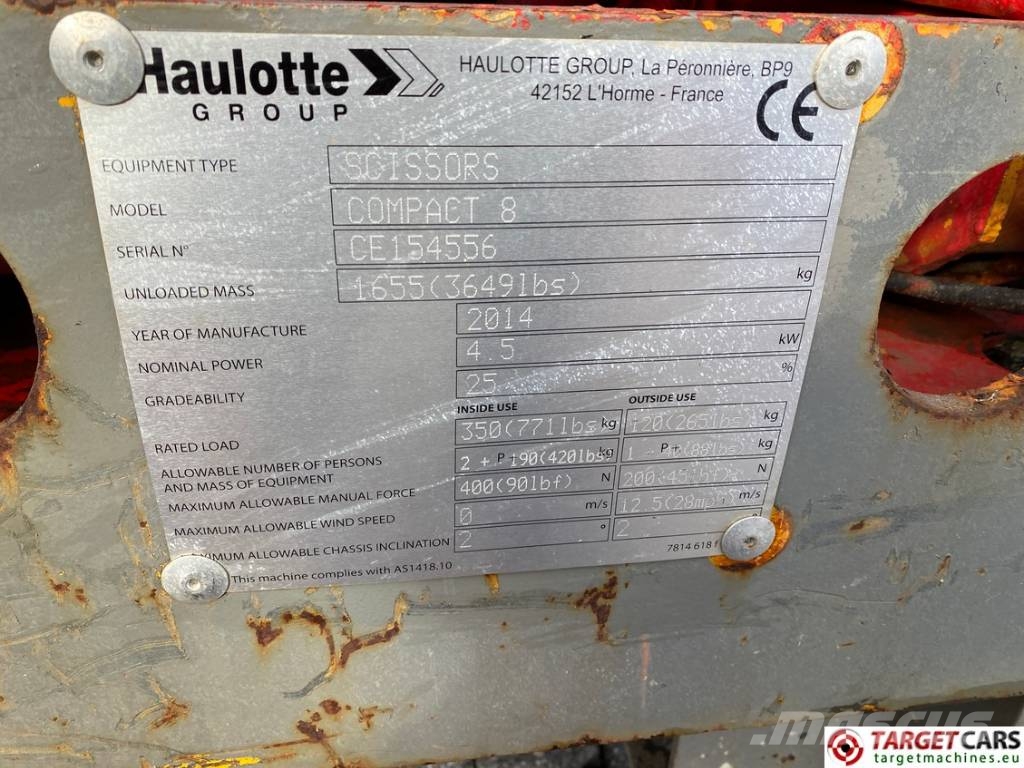Haulotte Compact 8 Electric Scissor Work Lift 818cm Škarjaste dvižne ploščadi