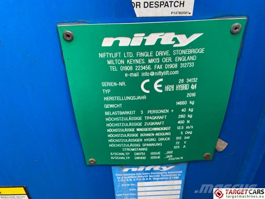 Niftylift HR28 HyBrid Articulated 4x4 Boom Work Lift 2800cm Kompaktsed poomtõstukid