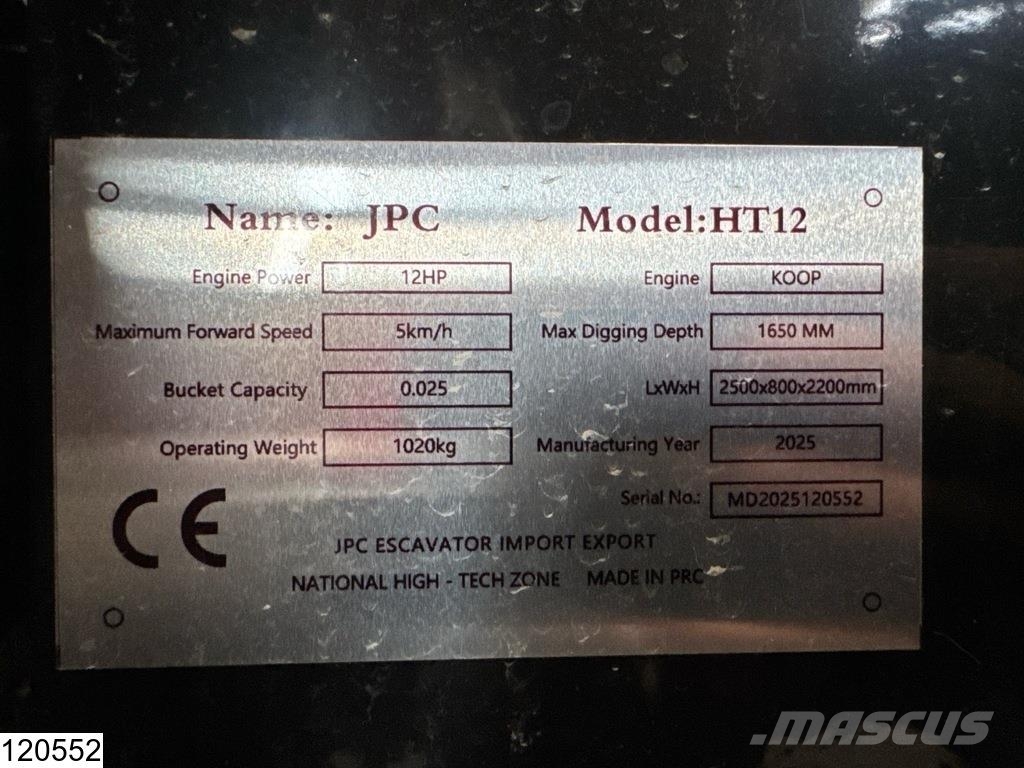 JPC HT12 New – Unused, 2025, 12 hp Mini bageri < 7t