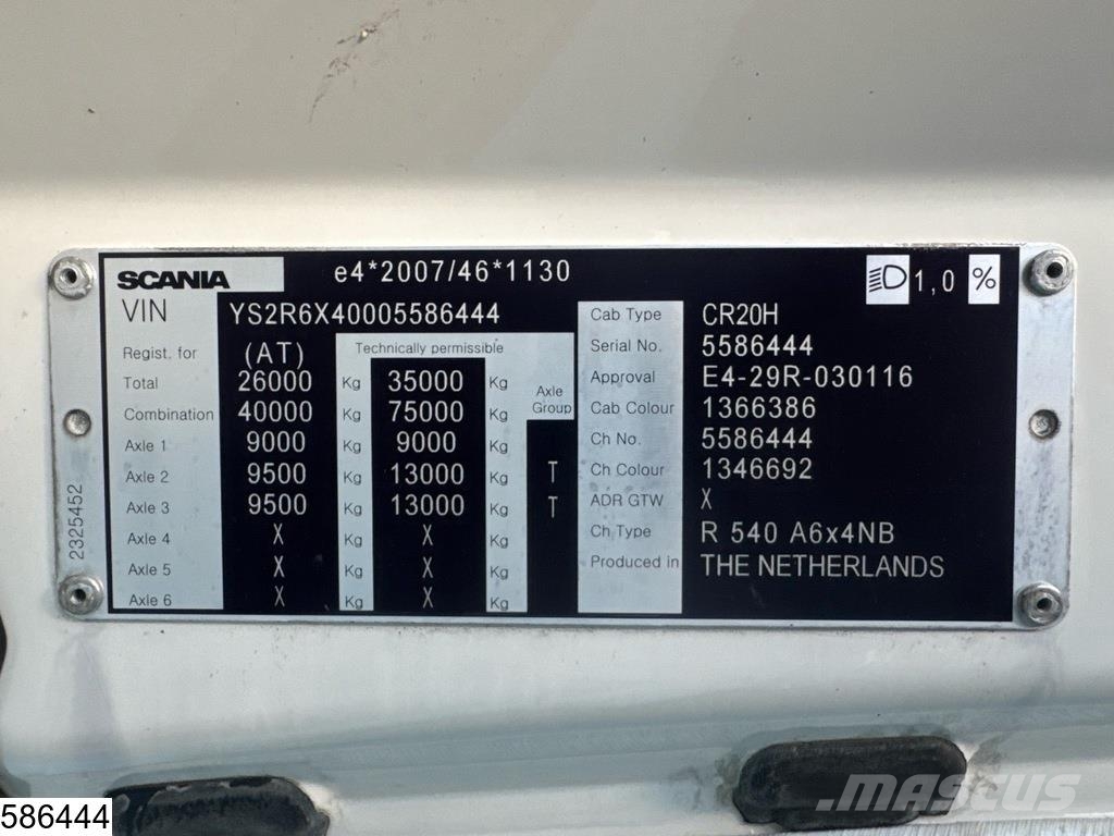 Scania R 540 6x4, EURO 6d, Retarder, Standairco, Hydrauli Vilcēji