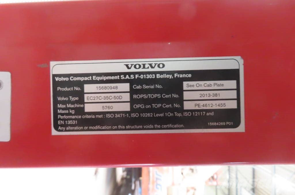 Volvo EC 27 C / EC 35 C / ECR 50 D Cabines e interior máquinas construção