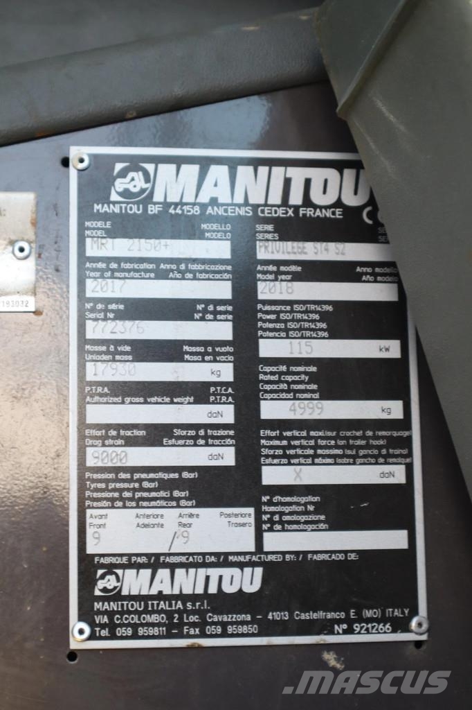 Manitou MRT 2150 ST4 S2 | 21 METER | HYDR. FORKS | LOW HOU Teleskopski viljuškari