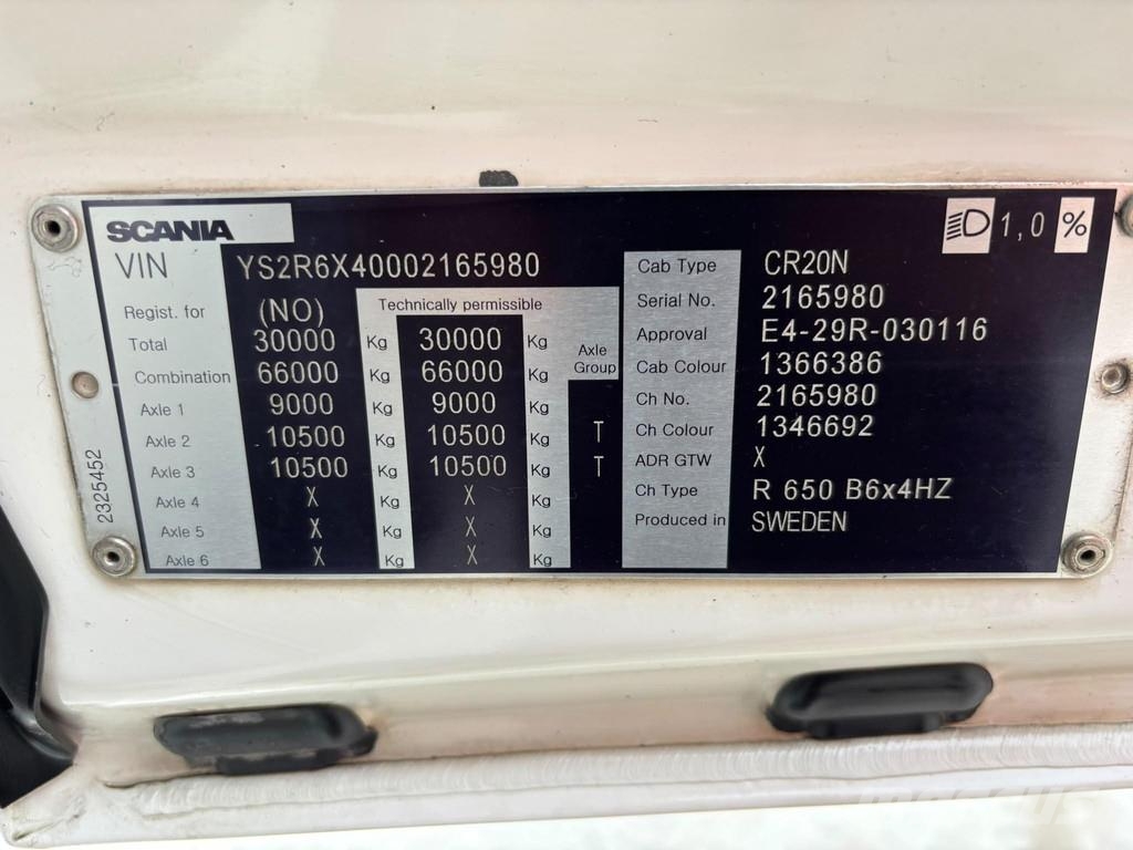 Scania R 650 6x4 FULL STEEL / RETARDER / BOX L=4536 mm Tipper trucks