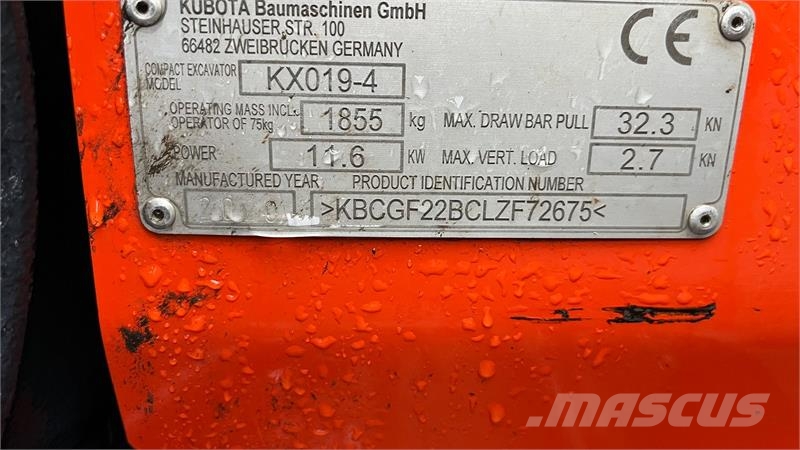 Kubota KX019-4 Tiltman med hydraulisk skovlskifte Mini ekskavatörler, 7 tona dek