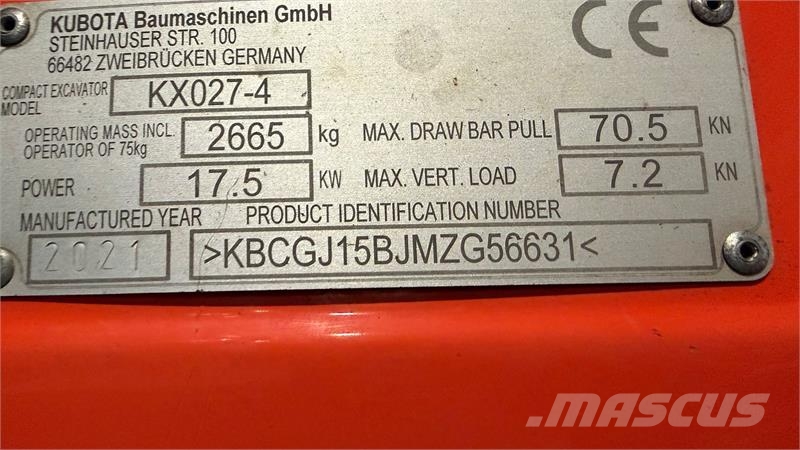 Kubota kx027-4 Årgang 2021 - 3073 timer - m/ Compacttilt Miniescavatori