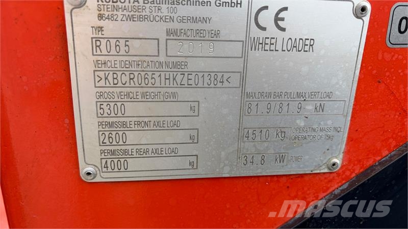 Kubota R065HW Gummihjuls læsser Mini incarcatoare