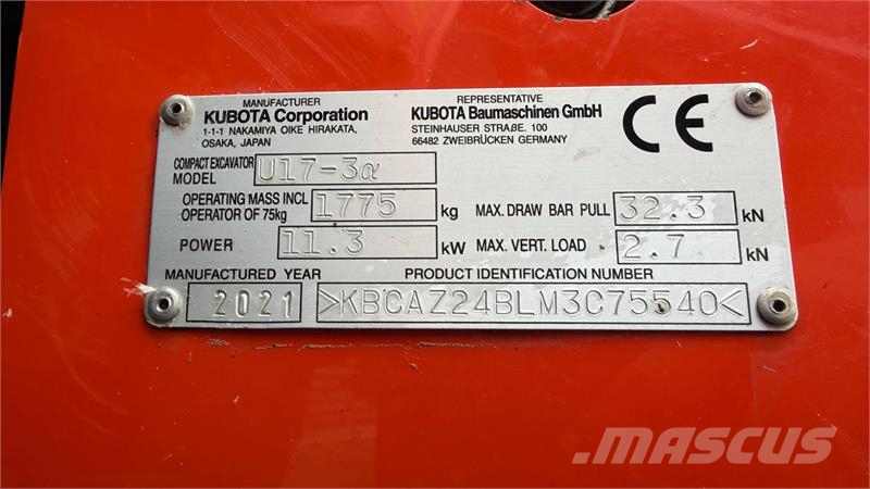 Kubota U17-3 Årgang 2021 - kun 979 timer m/tiltman Miniescavatori