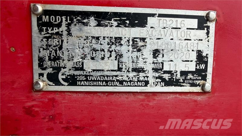 Takeuchi TB216 m/2 graveskovle og kipplaner skovl Minigravemaskiner