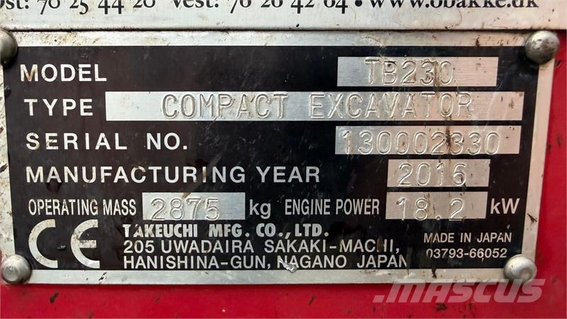 Takeuchi TB230 S40 skifte Міні-екскаватори < 7т