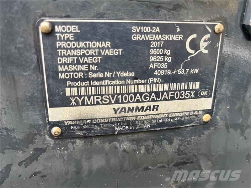 Yanmar SV100 2A Centralsmørring og hydraulisk hurtigskift Εκσκαφείς με ερπύστριες