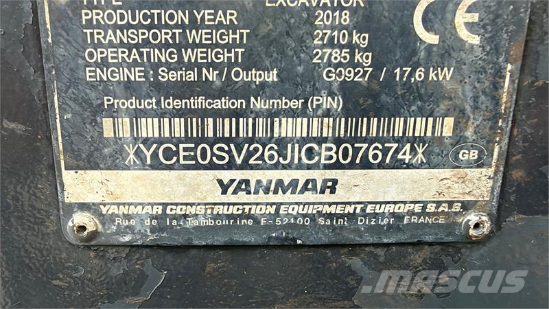 Yanmar SV26 Velholdt 2,8 tons minigraver med 2 skovle Miniescavatori