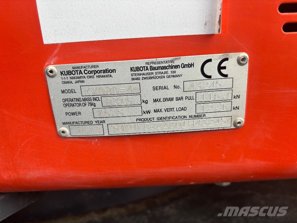 Kubota KX 080-4 / Engcon, 2 kauhaa, Rasvari, Uudet telat Vidēja lieluma ekskavatori 7 t - 12 t