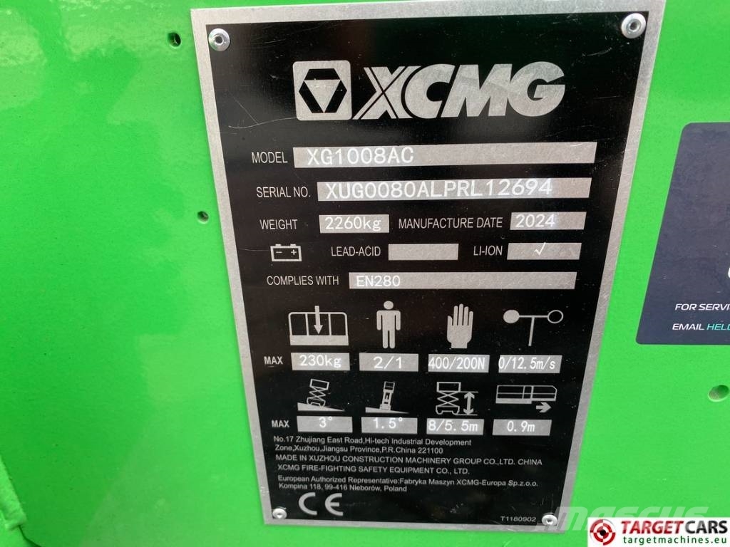 XCMG XG1008AC Lithium LI-ION Scissor Work Lift 1000cm Plataformas tijera