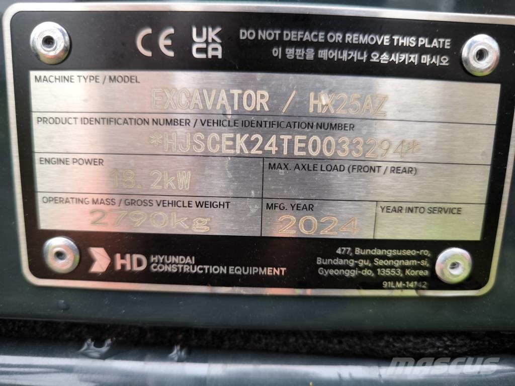 Hyundai HX 25 AZ 소형 굴삭기 7톤 미만
