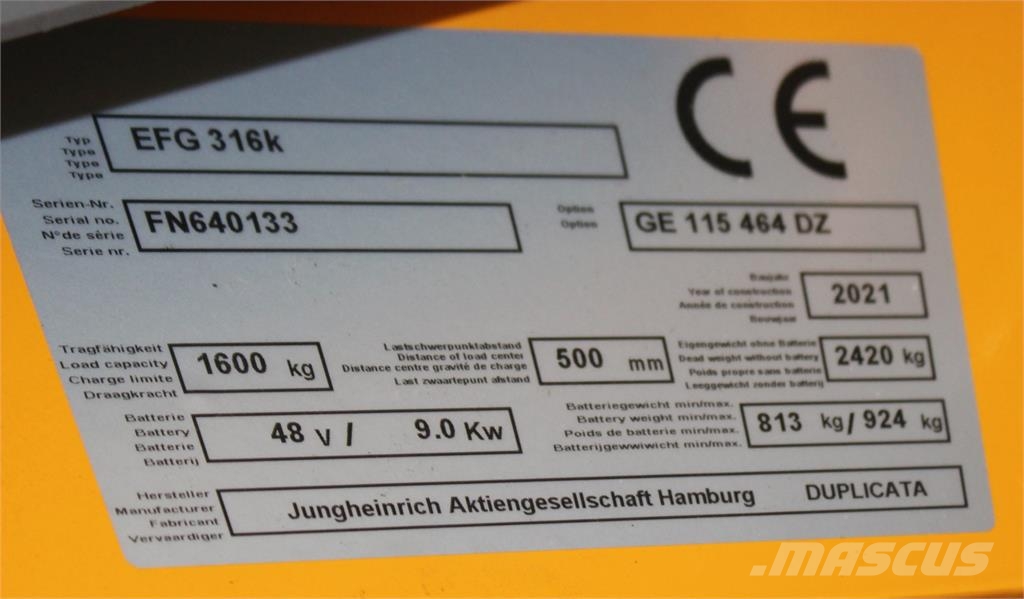 Jungheinrich EFG 316 464 DZ Elektrische heftrucks