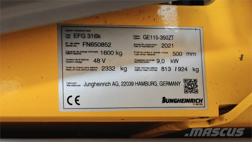 Jungheinrich EFG 316k 350 ZT Elektrikli forkliftler