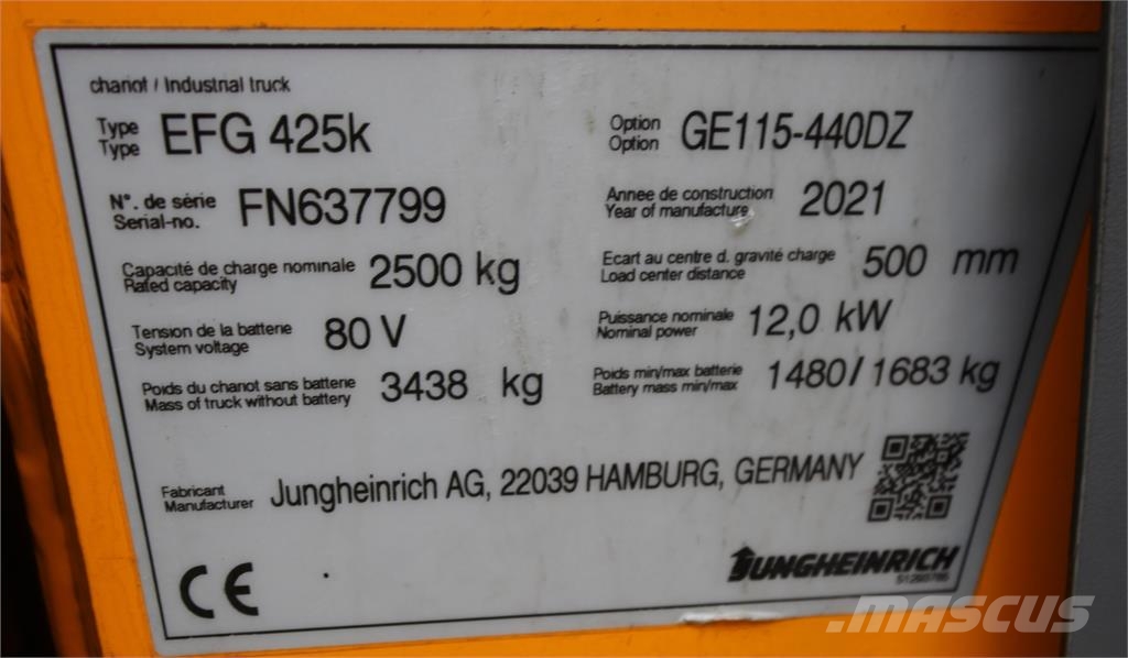 Jungheinrich EFG 425 440 DZ شاحنات ذات رافعات شوكية تعمل بالكهرباء