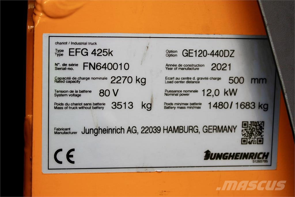 Jungheinrich EFG 425k 440 DZ شاحنات ذات رافعات شوكية تعمل بالكهرباء