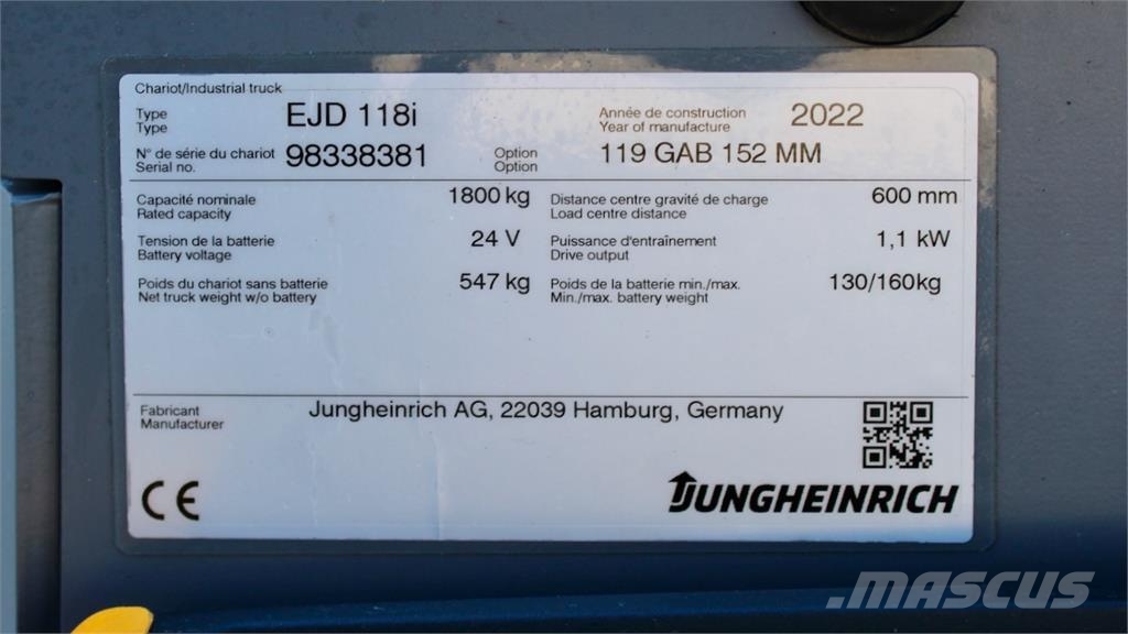 Jungheinrich EJD 118i 152M LI-ION Samohybné vozíky
