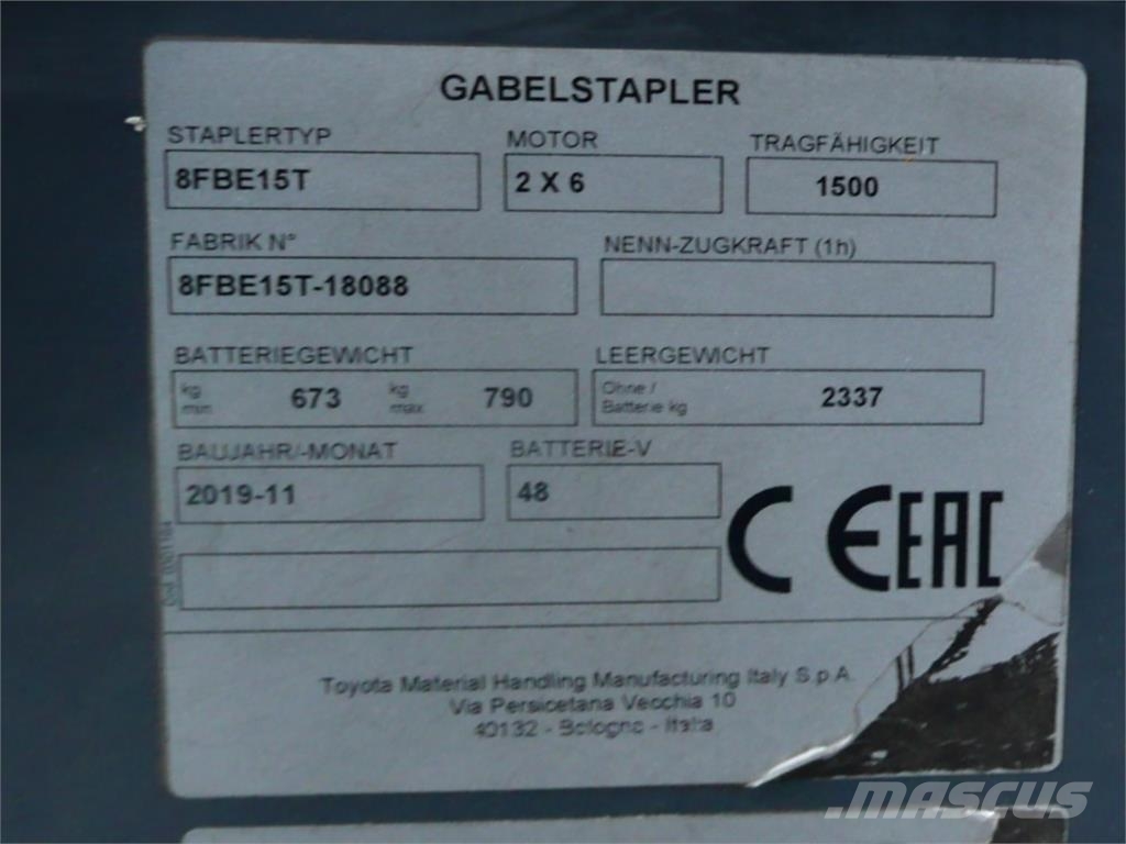 Toyota 8FBE15T Električni viličarji