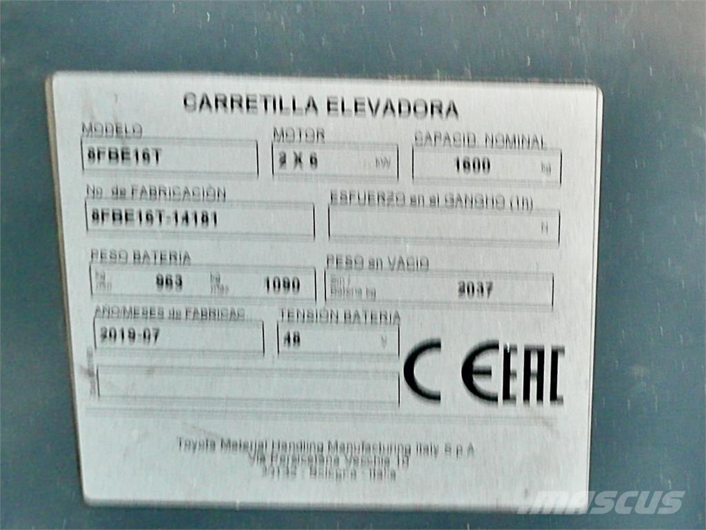 Toyota 8FBE16T Električni viličarji
