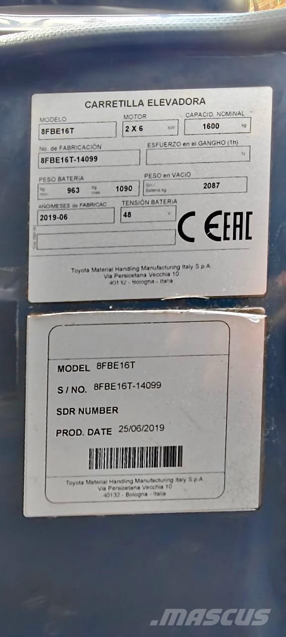 Toyota 8FBE16T Električni viličarji