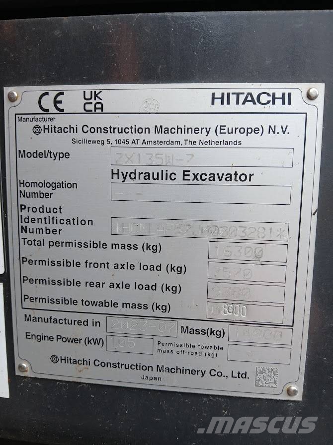 Hitachi ZX 135 W-7 Bageri na kotačima