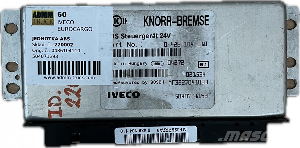 Iveco EUROCARGO JEDNOTKA ABS 0486104110, 504071193 Otros componentes