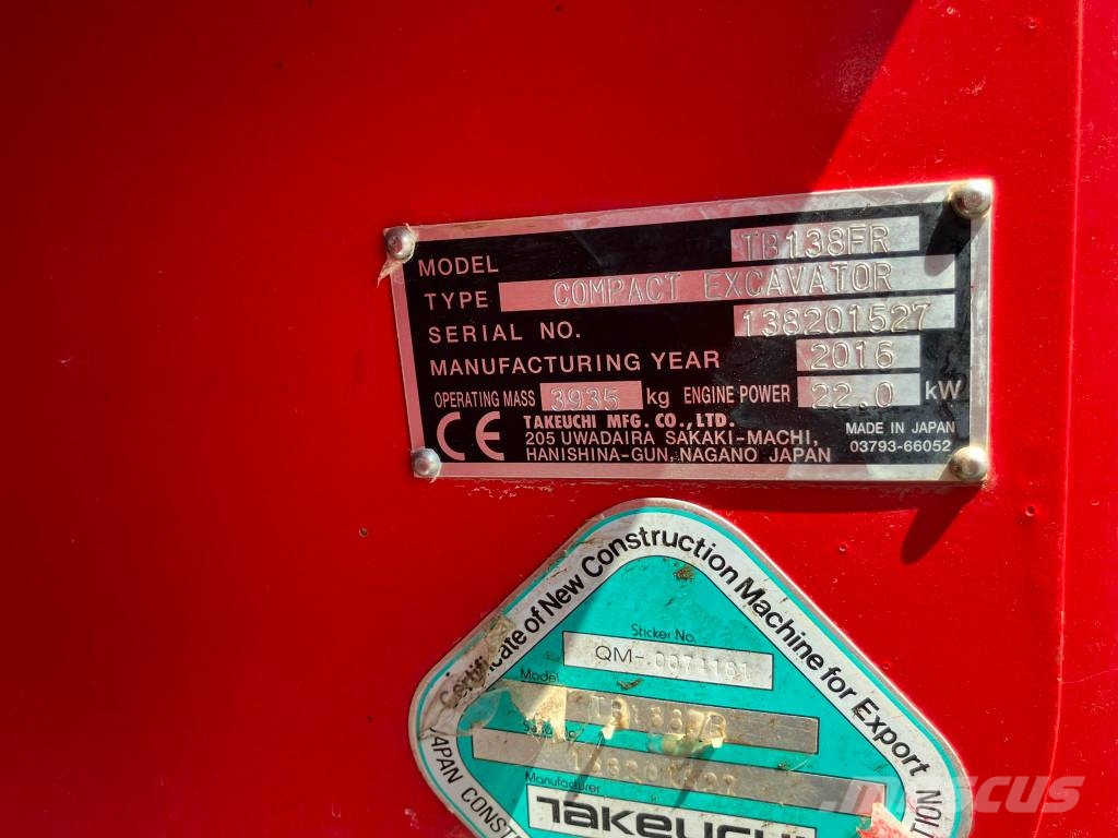 Takeuchi TB138FR Minigraafmachines < 7t