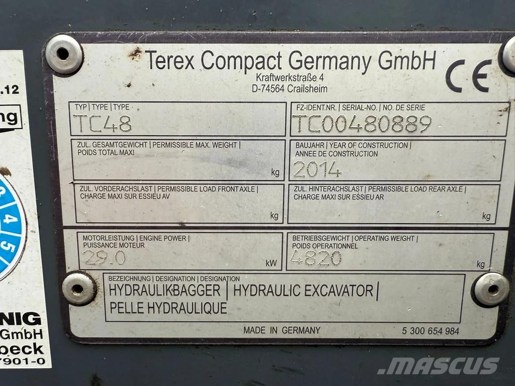 Terex TC48 | Hours: 2368h | 3 Baskets | Good condition | Miniekskavaatorid < 7 t