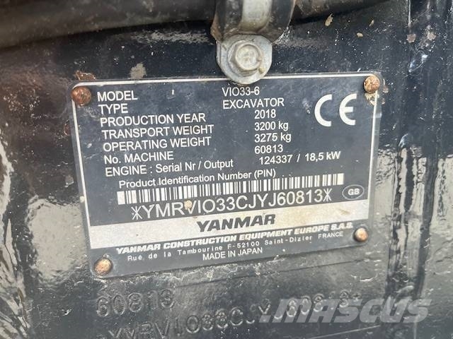 Yanmar Vio 33 U / Tiltti, 3 kauhaa, Rasvari! Miniekskavaatorid < 7 t