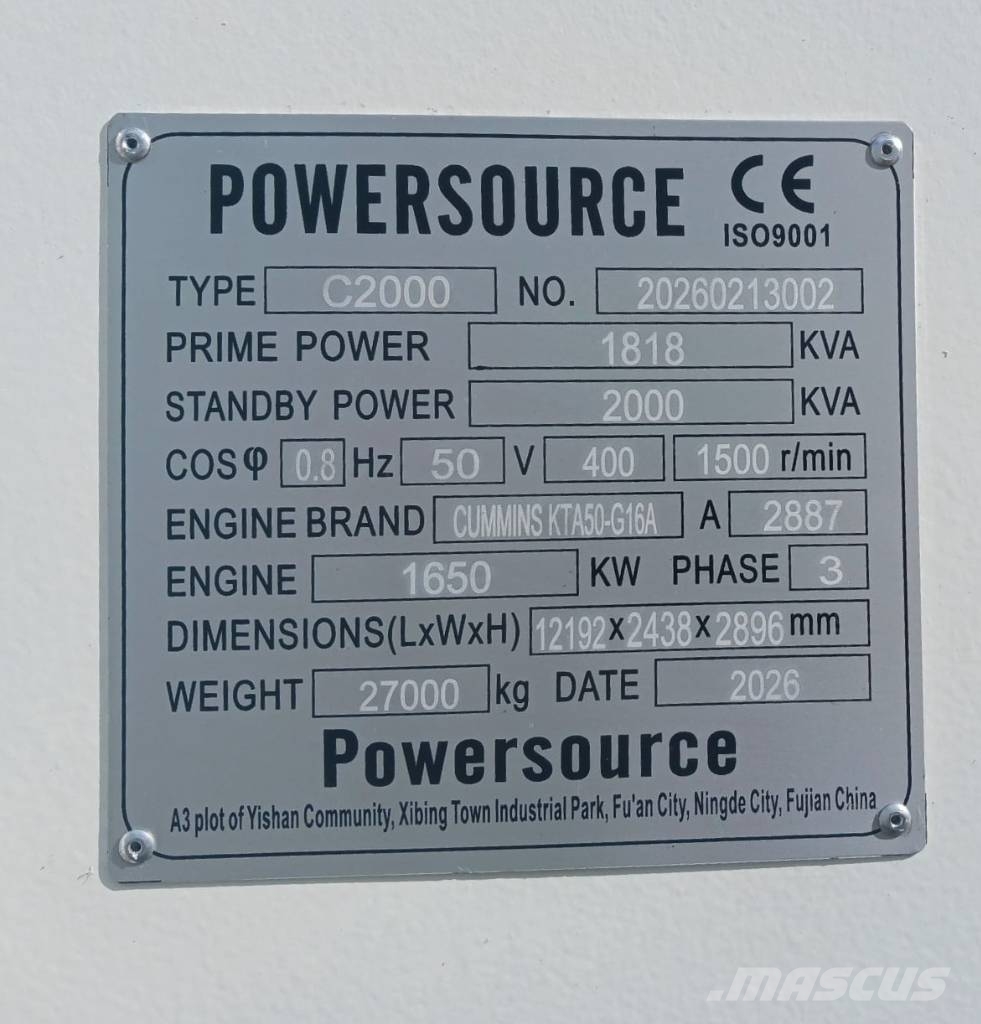 Cummins KTA50-G16A - 2.000 kVA Generator - DPX-19849.8 柴油发电机
