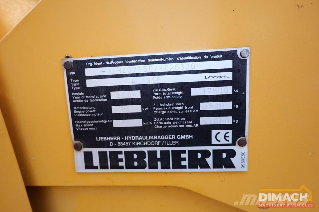 Liebherr A316 LITRONIC Mono boom - blade + outriggers - air Special excavators