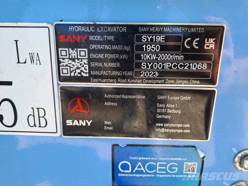 Sany SY19E Electric (3 Buckets) Miniescavadeiras < 7t (Mini escavadeiras)