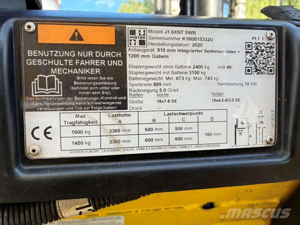 Hyster J 1.6 XNT SWB Elektro Stapler