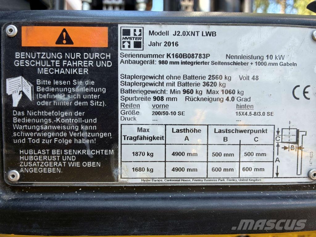 Hyster J 2.0 XNT LWB Carretillas de horquilla eléctrica