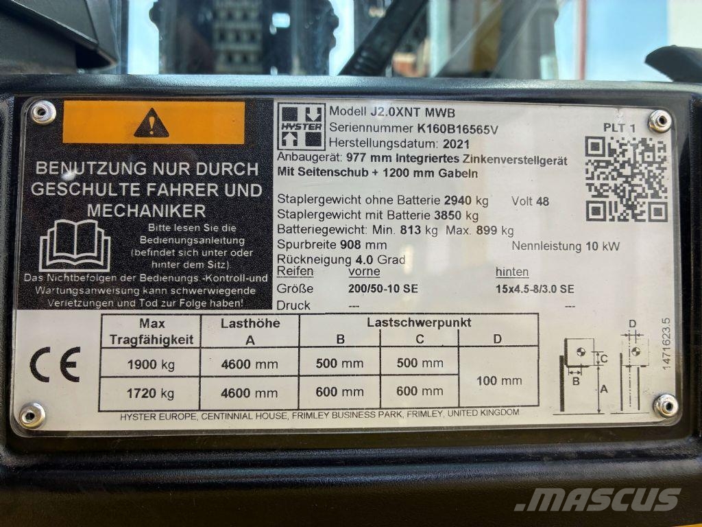 Hyster J 2.0 XNT MWB Carretillas de horquilla eléctrica