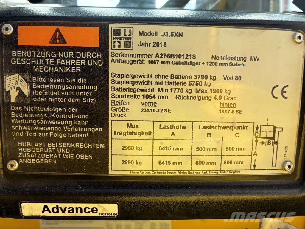 Hyster J 3.5 XN شاحنات ذات رافعات شوكية تعمل بالكهرباء