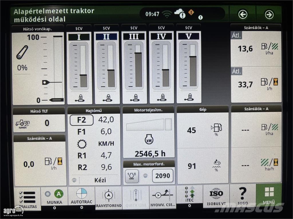 John Deere 8RX 410 e23 Powershift 40 km/h váltó, SF6000 AutoT Traktorit