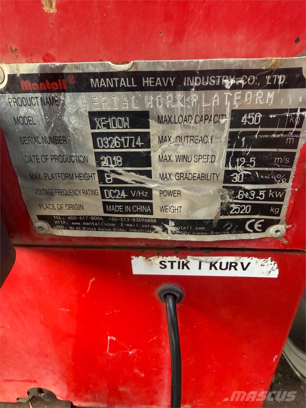 Mantall XE100W Škarjaste dvižne ploščadi