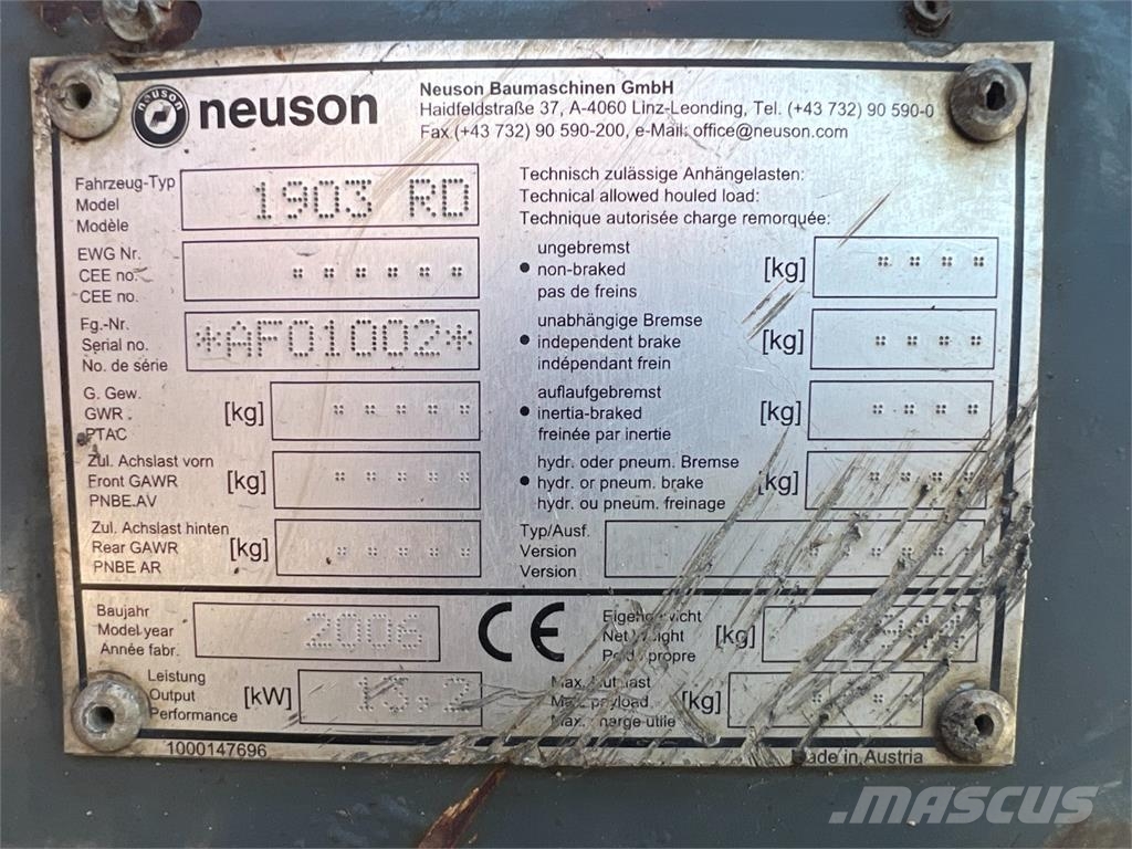 Neuson Velholdt Neuson 1903RD حفارات صغيرة أقل من 7 طن (حفارات صغيرة)