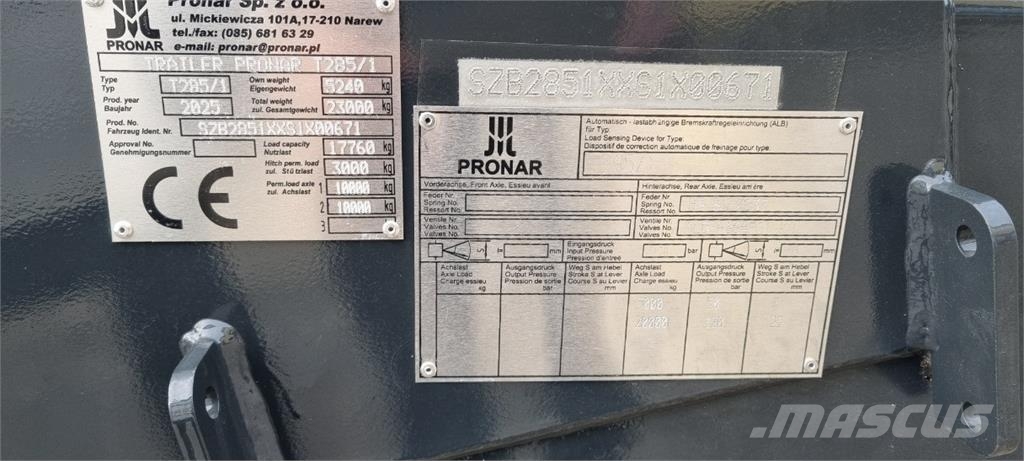 Pronar T285/1 KROGHEJSVOGN MED 2 KREDS BREMSER OG ALB VEN Hook lift trailers