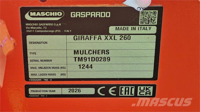 Maschio Gaspardo Giraffa XXL Udv. Gear Afklip op til Ø=12 Falciatrici