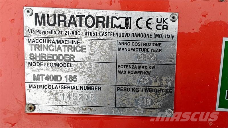Muratori MT40-185 Hydraulisk - Brugt maks. 10 timer Inne akcesoria