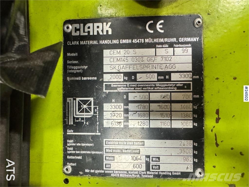 Clark CEM20S Forklift – Requires New Battery Akumulátorové vozíky