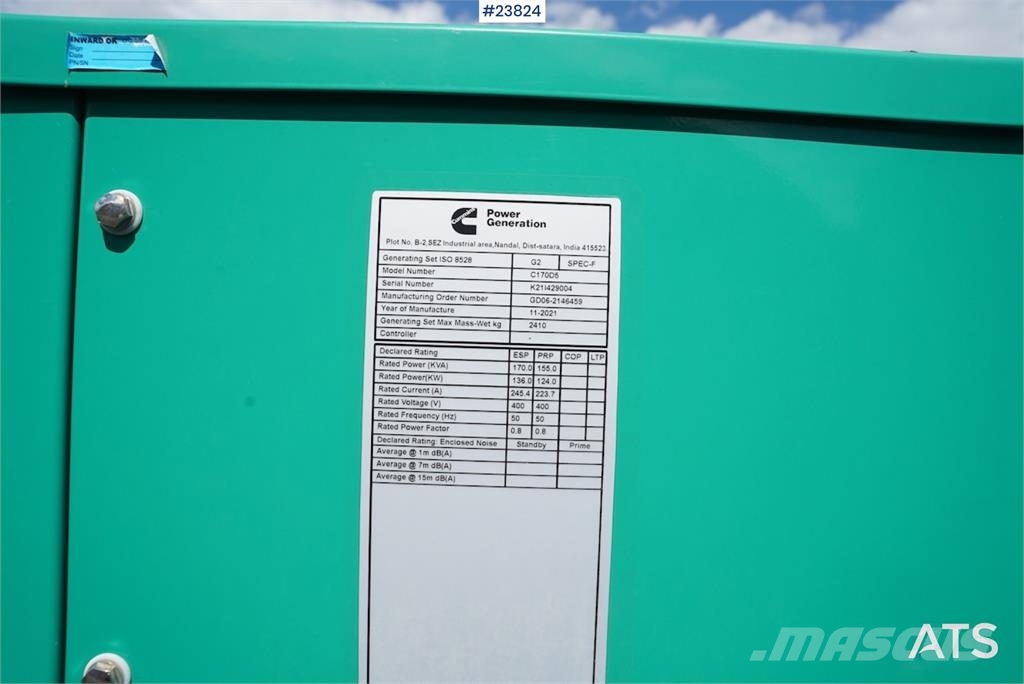 Cummins C170D5 – 170 kVA Industrial Generator Set – Low Ho Anlegg - Annet