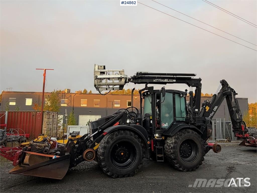 Huddig 1260B Backhoe loader with rail wheels – 3 buckets, لوادر ذات جرافات عكسية