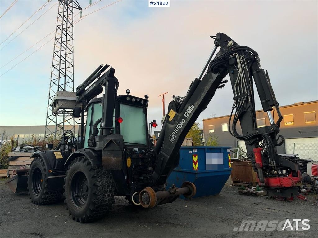 Huddig 1260B Backhoe loader with rail wheels – 3 buckets, لوادر ذات جرافات عكسية