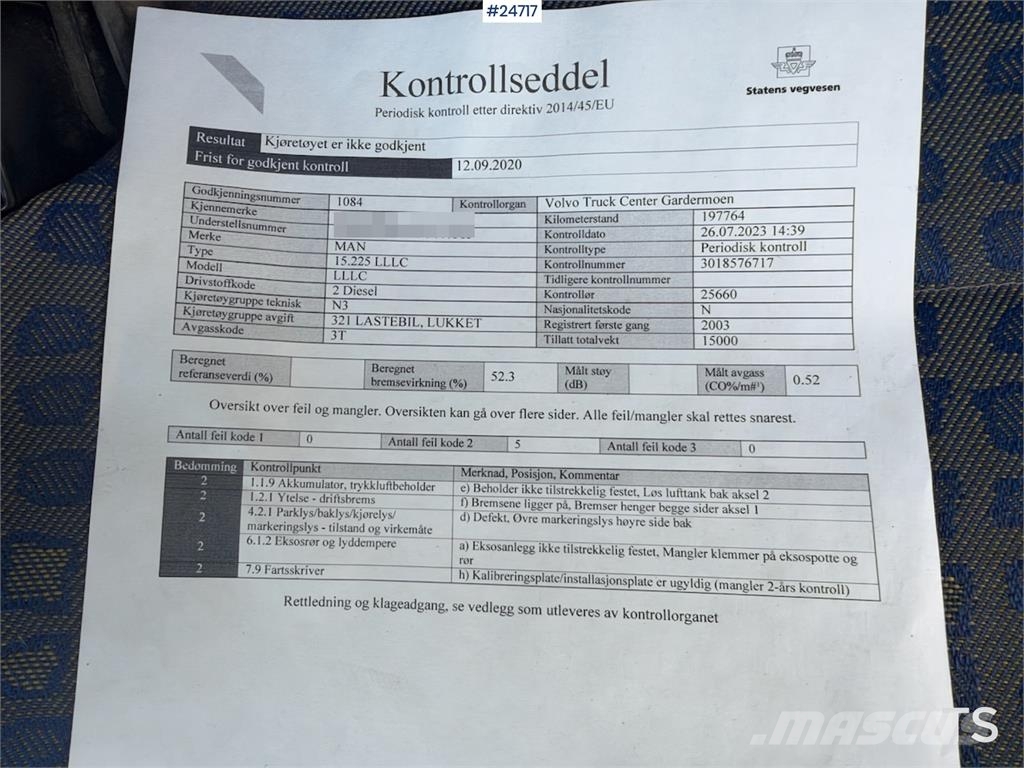 MAN LE 15.220 4x2 Box Truck with Tail Lift and Refrige Kofferaufbau
