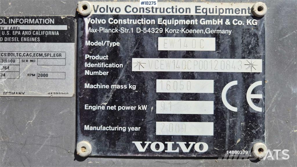 Volvo EW140 C Wheeled Excavator Lastik tekerli ekskavatörler